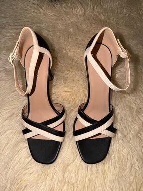 LK Bennett Black and Nude Strappy Heeled Sandals